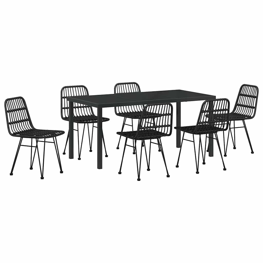 Set da Pranzo per Giardino 7 pcs Nero Poly Rattan - homemem39