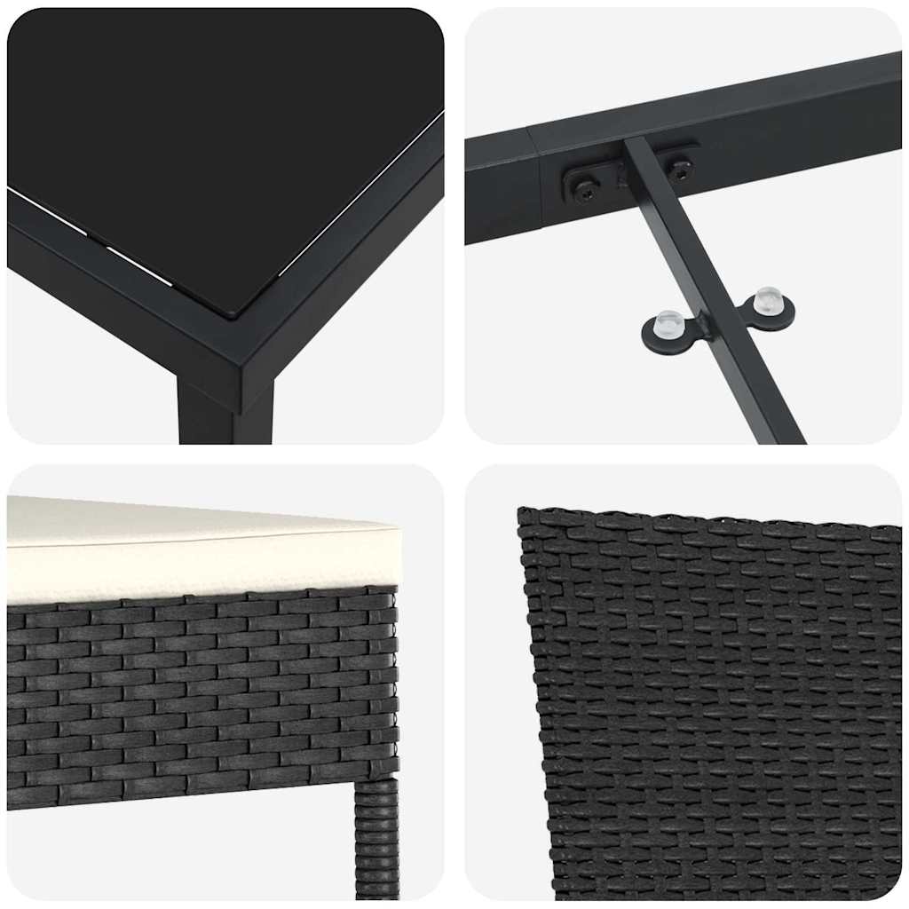 Set da Pranzo per Giardino 5 pcs Nero Poly Rattan - homemem39