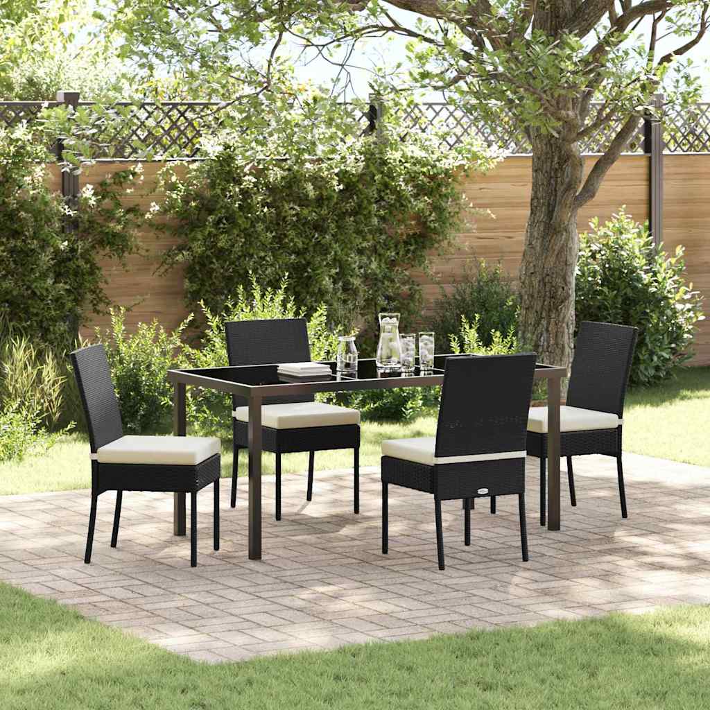 Set da Pranzo per Giardino 5 pcs Nero Poly Rattan - homemem39