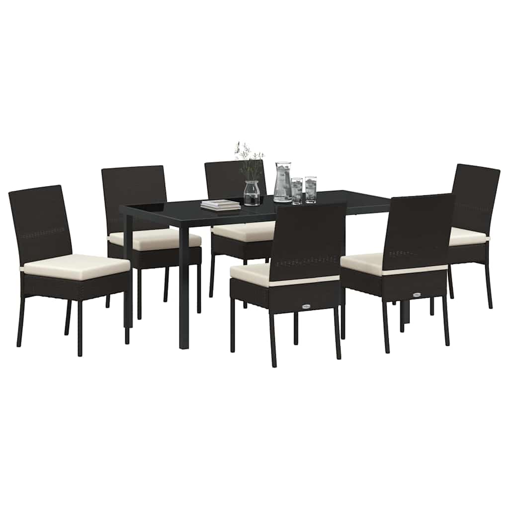 Set da Pranzo per Giardino 7 pcs Nero Poly Rattan - homemem39