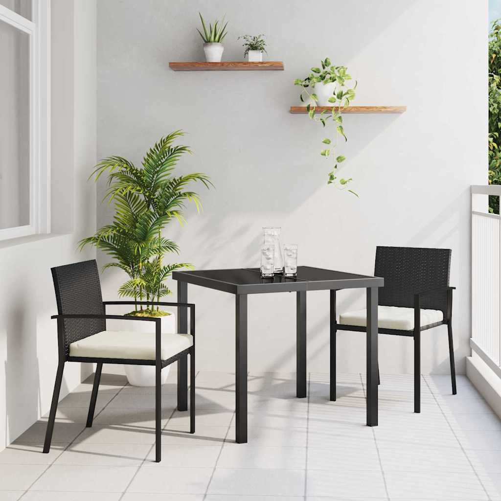 Set da Pranzo per Giardino 3 pcs Nero Poly Rattan - homemem39