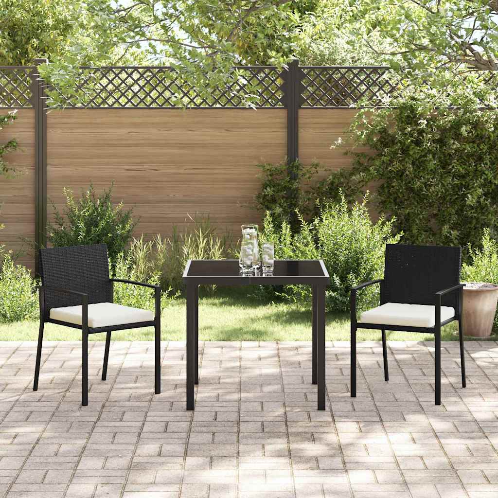 Set da Pranzo per Giardino 3 pcs Nero Poly Rattan - homemem39