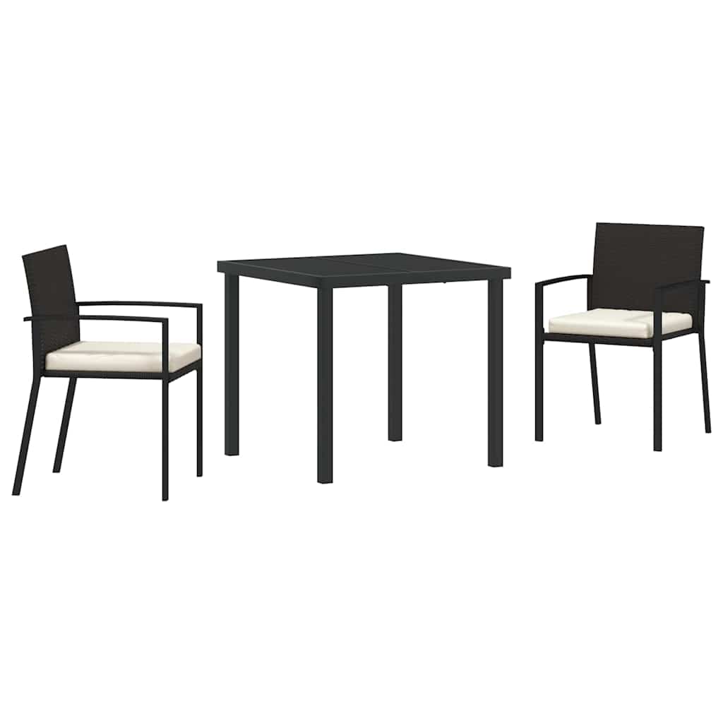 Set da Pranzo per Giardino 3 pcs Nero Poly Rattan - homemem39