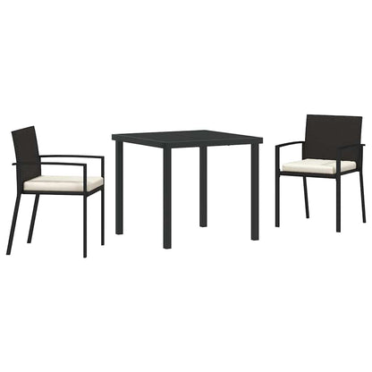Set da Pranzo per Giardino 3 pcs Nero Poly Rattan - homemem39