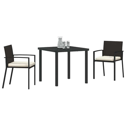 Set da Pranzo per Giardino 3 pcs Nero Poly Rattan - homemem39