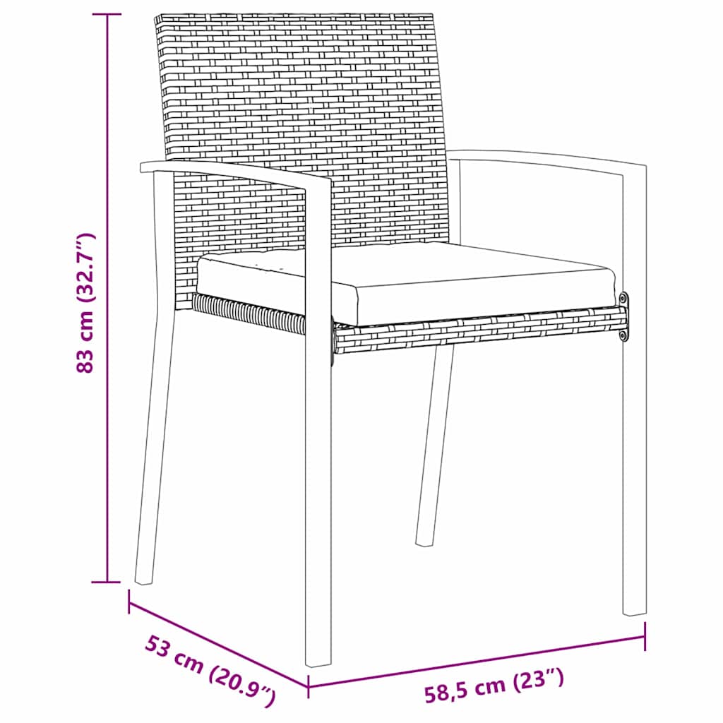 Set da Pranzo per Giardino 3 pcs Nero Poly Rattan - homemem39