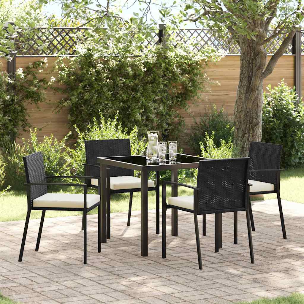 Set da Pranzo per Giardino 5 pcs Nero Poly Rattan - homemem39