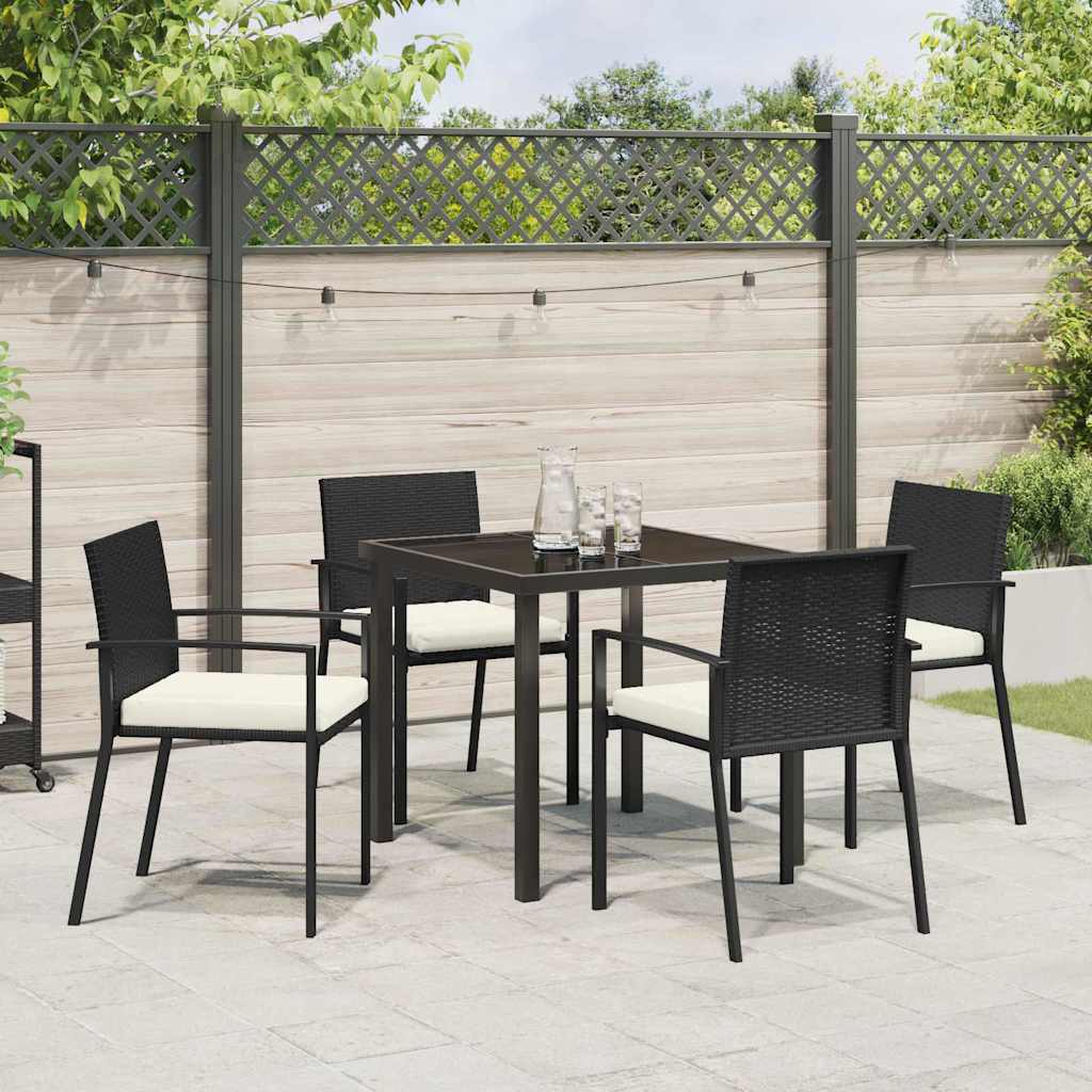 Set da Pranzo per Giardino 5 pcs Nero Poly Rattan - homemem39