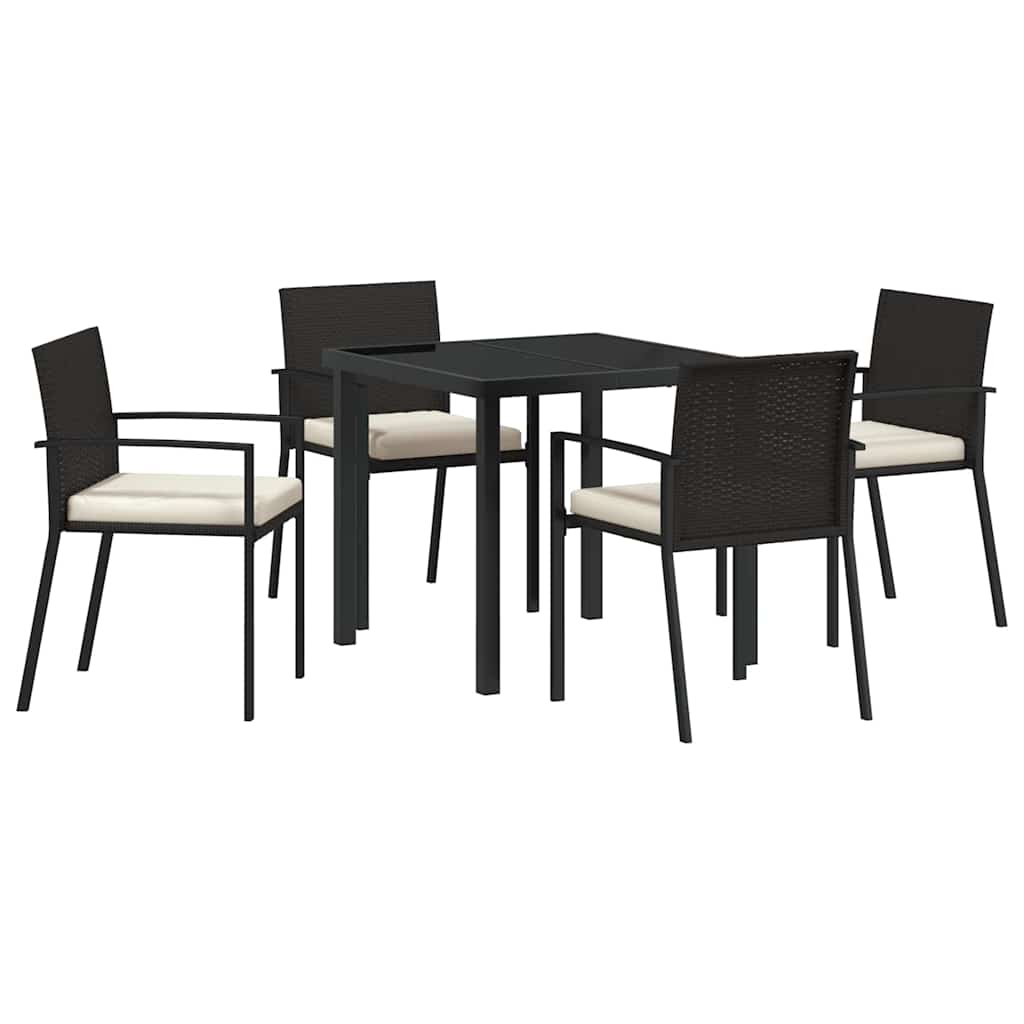 Set da Pranzo per Giardino 5 pcs Nero Poly Rattan - homemem39