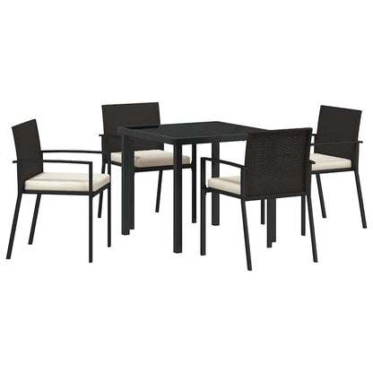 Set da Pranzo per Giardino 5 pcs Nero Poly Rattan - homemem39