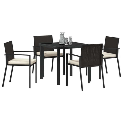Set da Pranzo per Giardino 5 pcs Nero Poly Rattan - homemem39