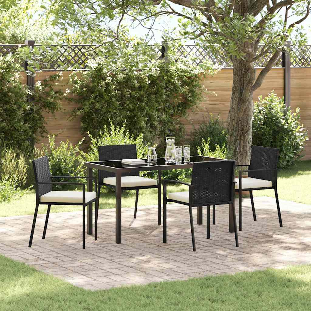 Set da Pranzo per Giardino 5 pcs Nero Poly Rattan - homemem39