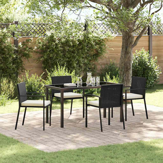 Set da Pranzo per Giardino 5 pcs Nero Poly Rattan - homemem39