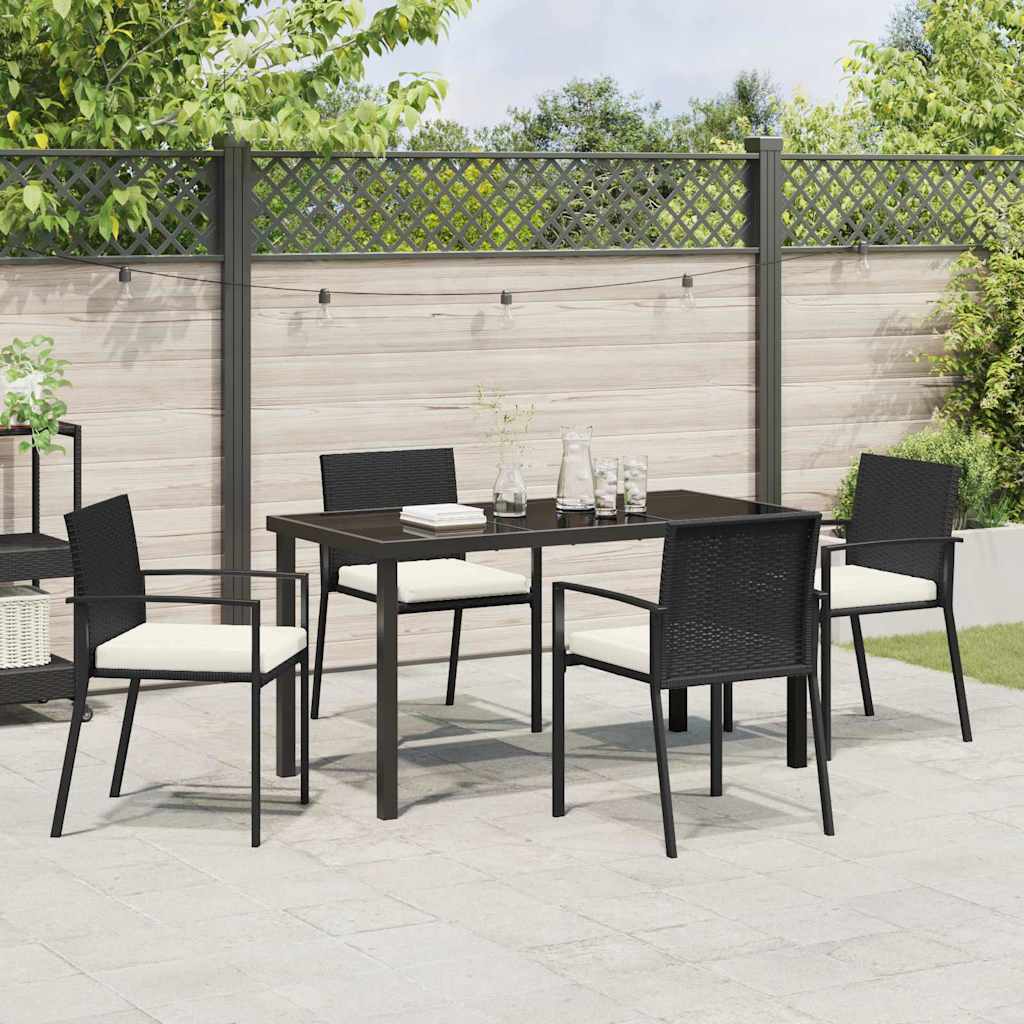Set da Pranzo per Giardino 5 pcs Nero Poly Rattan - homemem39