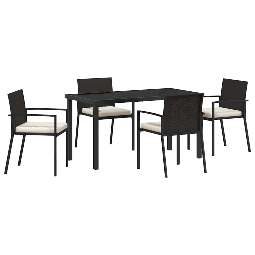 Set da Pranzo per Giardino 5 pcs Nero Poly Rattan - homemem39