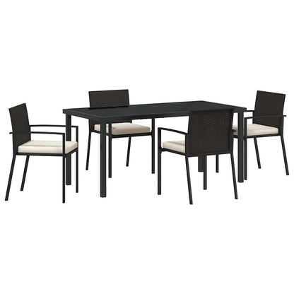 Set da Pranzo per Giardino 5 pcs Nero Poly Rattan - homemem39