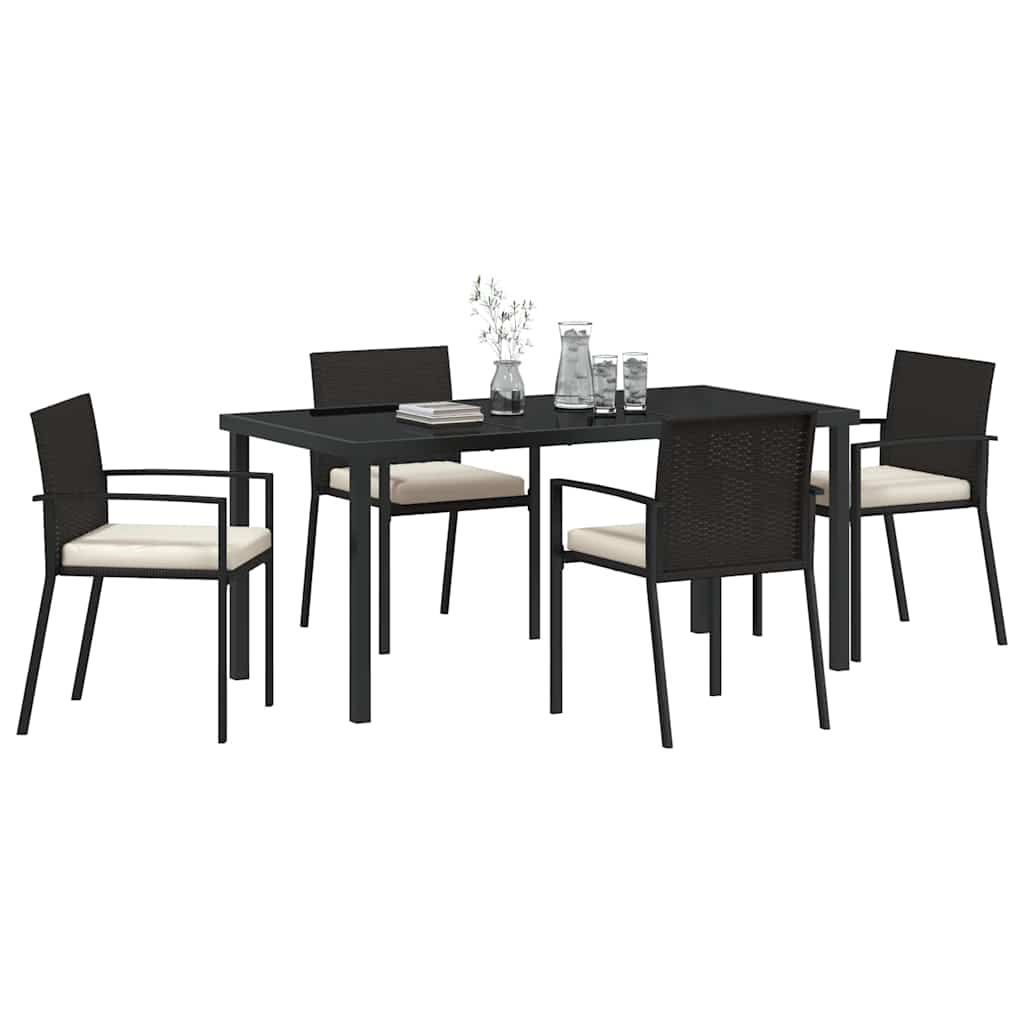Set da Pranzo per Giardino 5 pcs Nero Poly Rattan - homemem39
