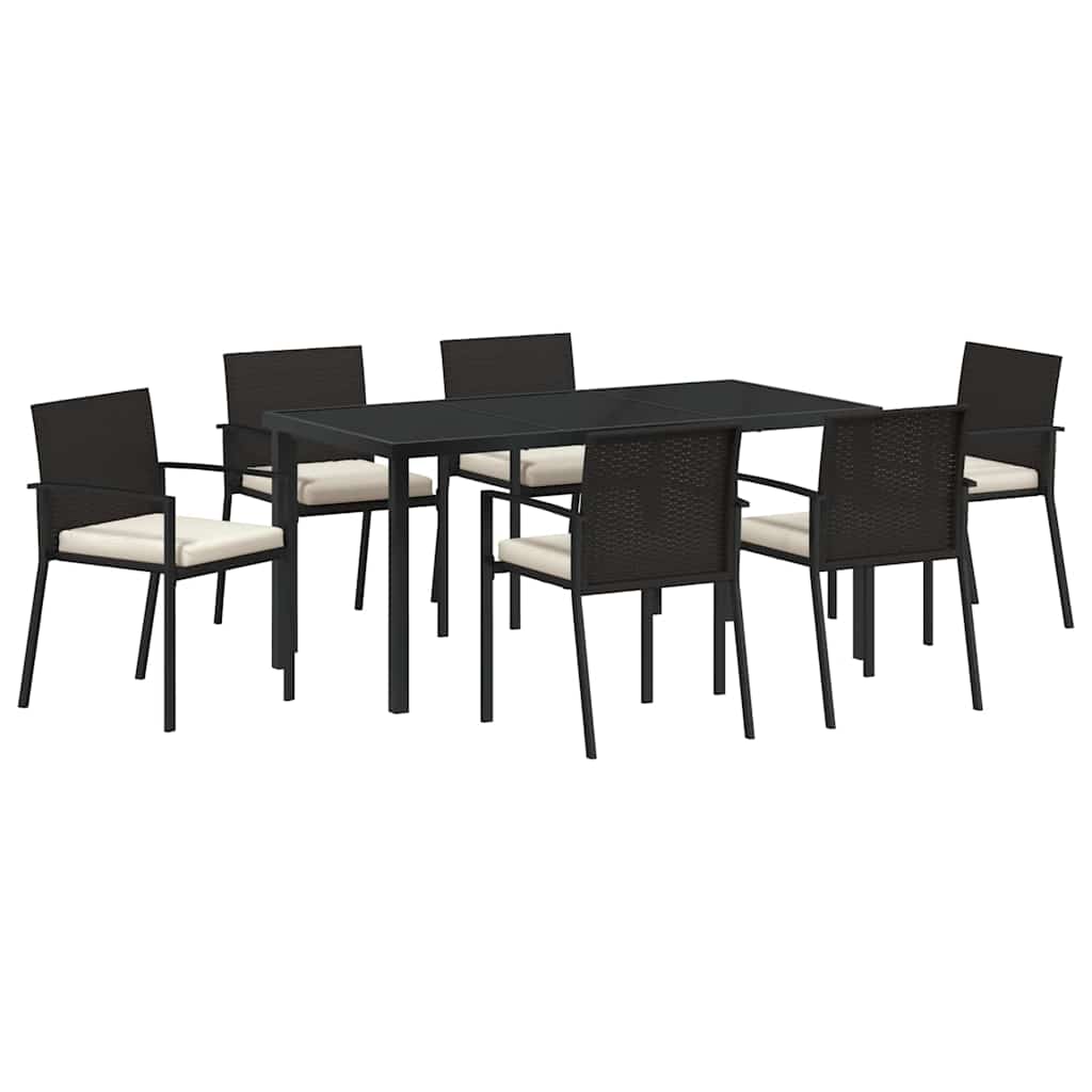 Set da Pranzo per Giardino 7 pcs Nero Poly Rattan - homemem39