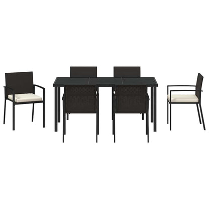 Set da Pranzo per Giardino 7 pcs Nero Poly Rattan - homemem39