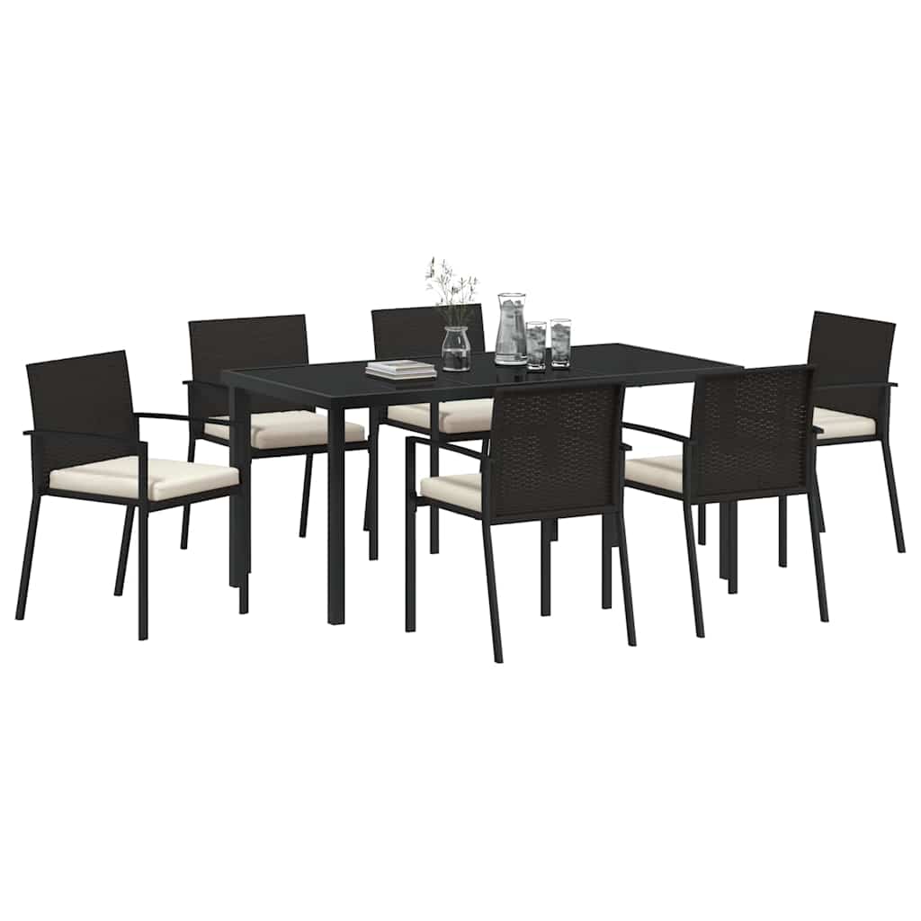 Set da Pranzo per Giardino 7 pcs Nero Poly Rattan - homemem39