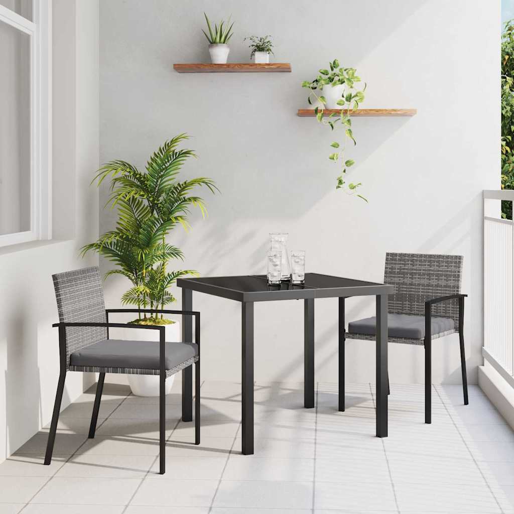 Set da Pranzo per Giardino 3 pcs Grigio Poly Rattan - homemem39