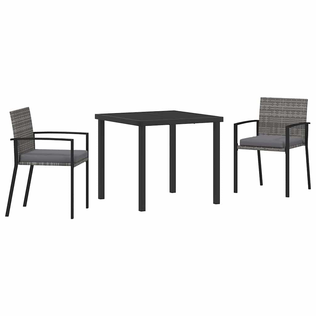 Set da Pranzo per Giardino 3 pcs Grigio Poly Rattan - homemem39