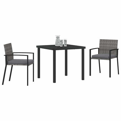 Set da Pranzo per Giardino 3 pcs Grigio Poly Rattan - homemem39