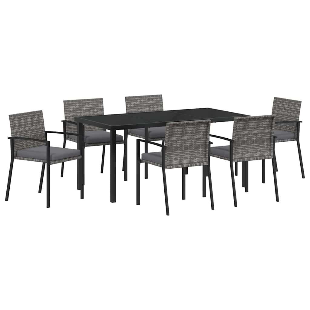 Set da Pranzo per Giardino 7 pcs Grigio Poly Rattan - homemem39