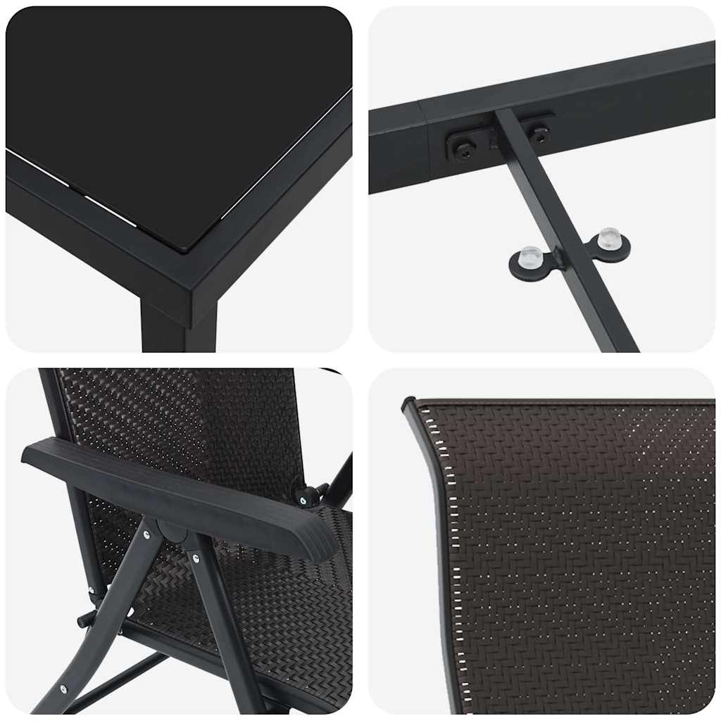 Set da Pranzo per Giardino 5 pcs Nero caffè Poly Rattan - homemem39