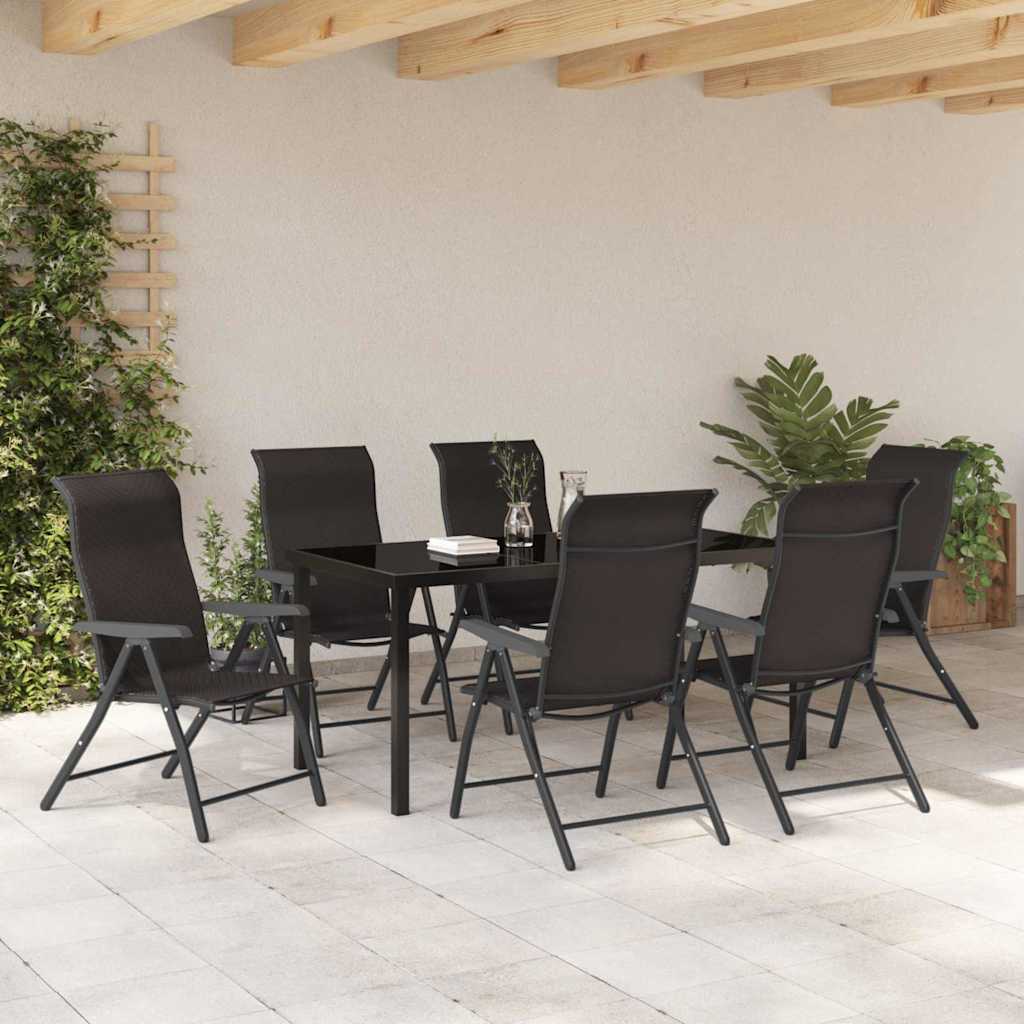 Set da Pranzo per Giardino 7 pcs Nero caffè Poly Rattan - homemem39