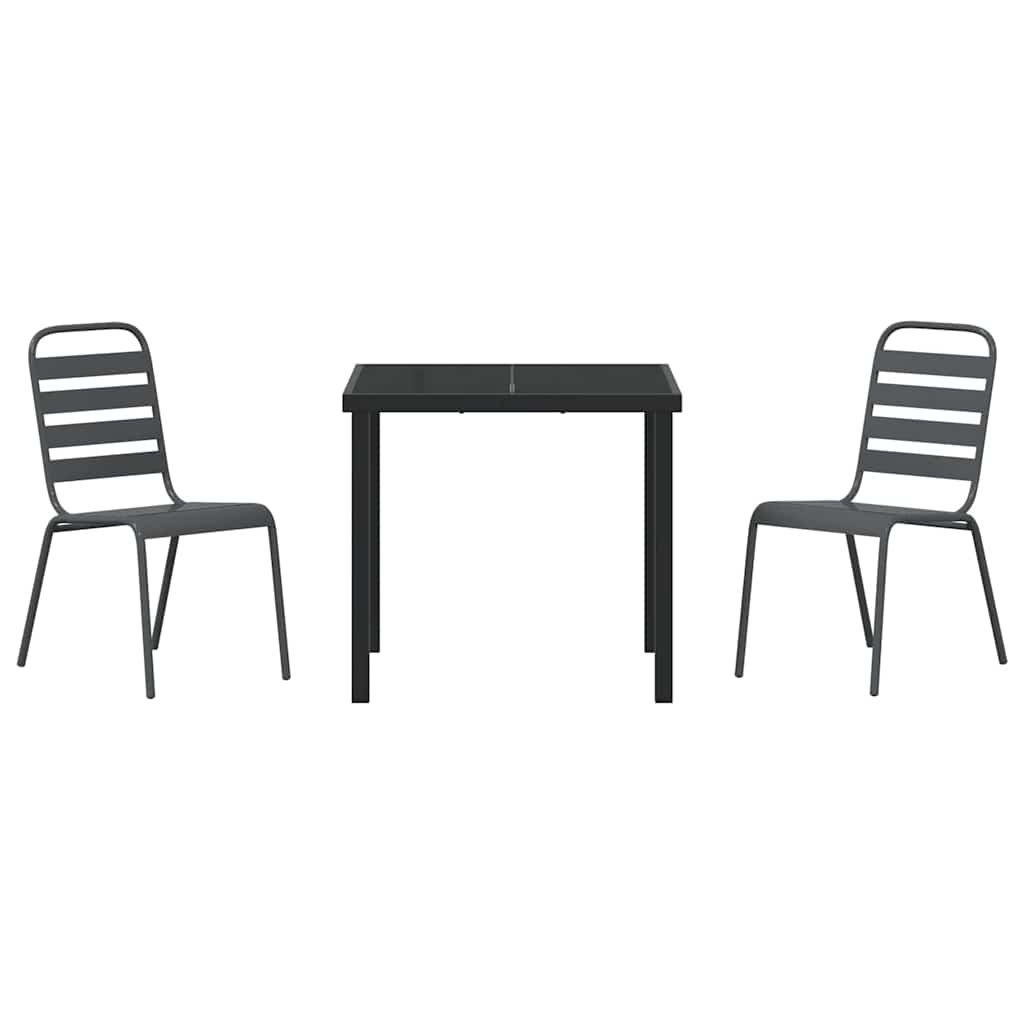 Set da Pranzo per Giardino 3 pcs Grigio scuro Acciaio - homemem39