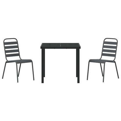 Set da Pranzo per Giardino 3 pcs Grigio scuro Acciaio - homemem39