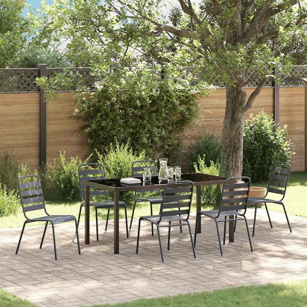 Set da Pranzo per Giardino 7 pcs Grigio scuro Acciaio - homemem39