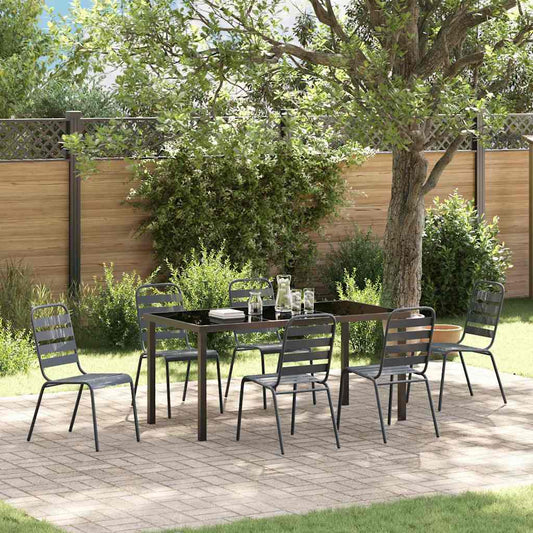 Set da Pranzo per Giardino 7 pcs Grigio scuro Acciaio - homemem39