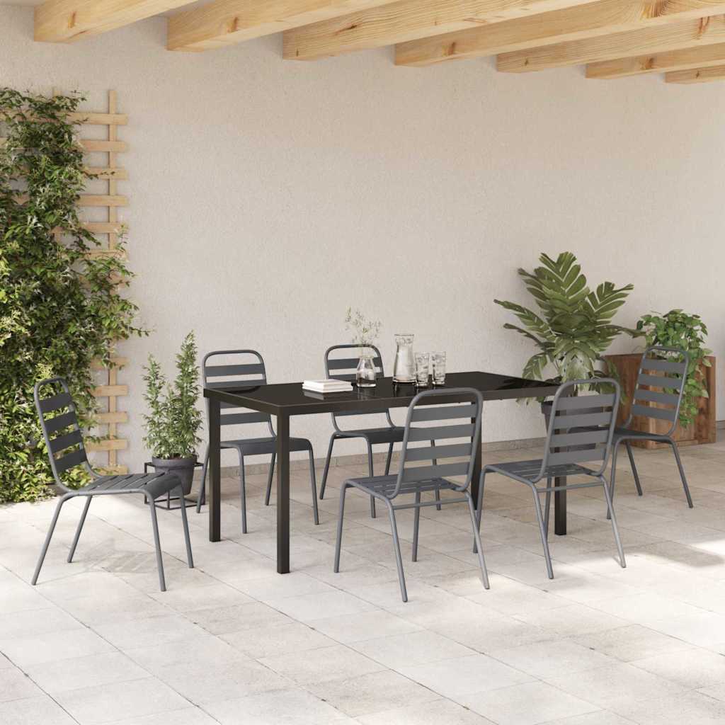 Set da Pranzo per Giardino 7 pcs Grigio scuro Acciaio - homemem39