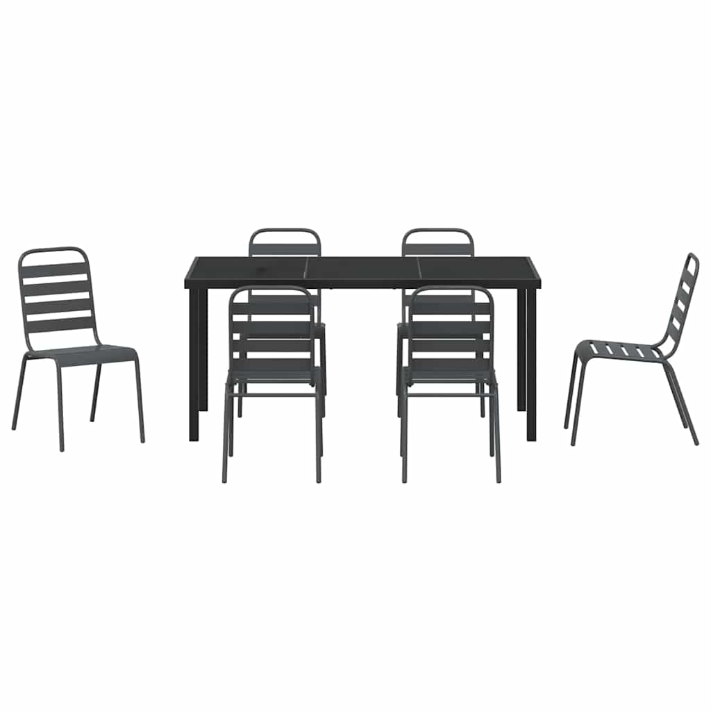 Set da Pranzo per Giardino 7 pcs Grigio scuro Acciaio - homemem39
