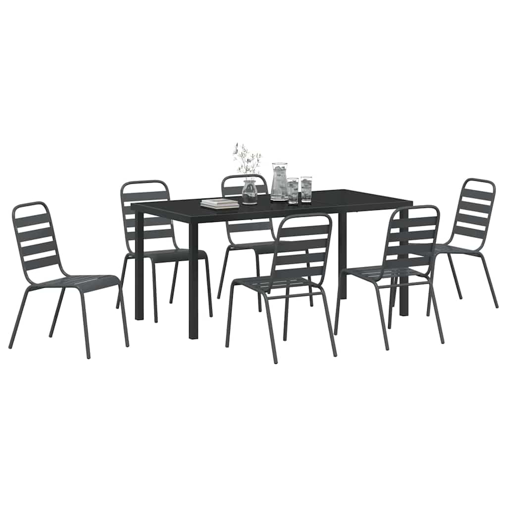 Set da Pranzo per Giardino 7 pcs Grigio scuro Acciaio - homemem39