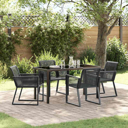 Set da Pranzo per Giardino 5 pcs Nero Poly Rattan - homemem39