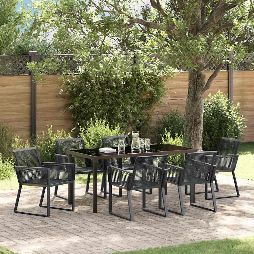 Set da Pranzo per Giardino 7 pcs Nero Poly Rattan - homemem39