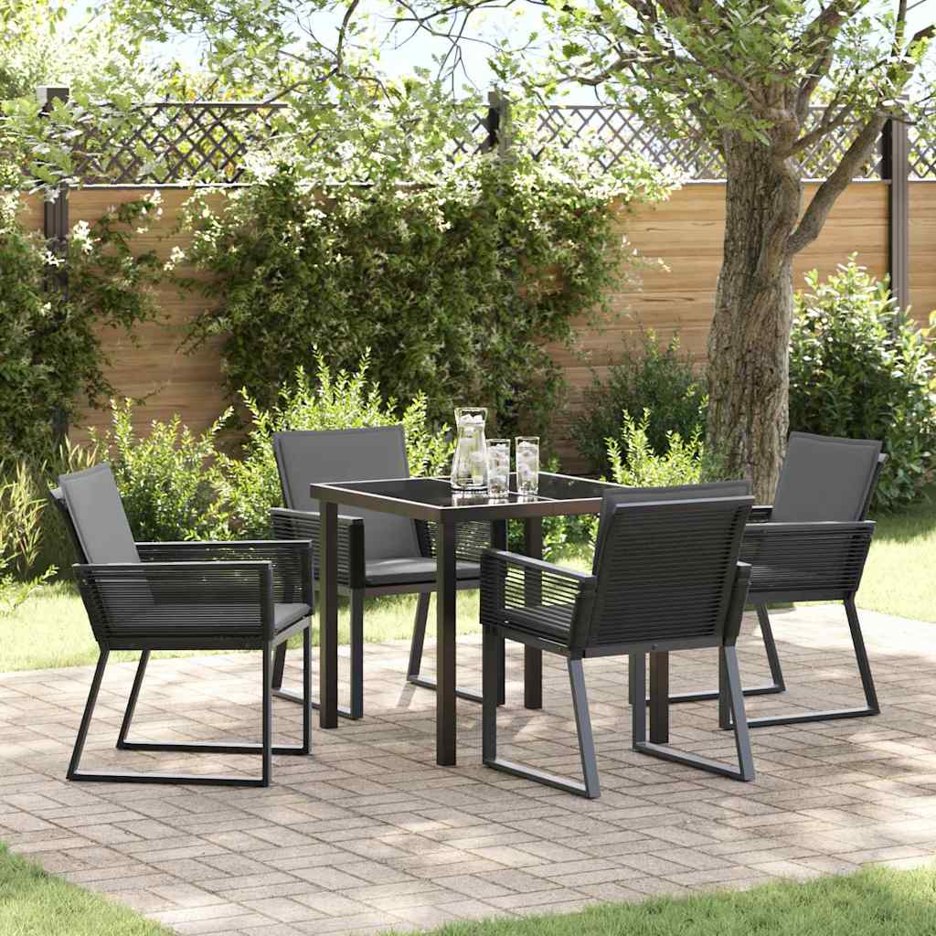 Set da Pranzo per Giardino 5 pcs Nero Poly Rattan - homemem39