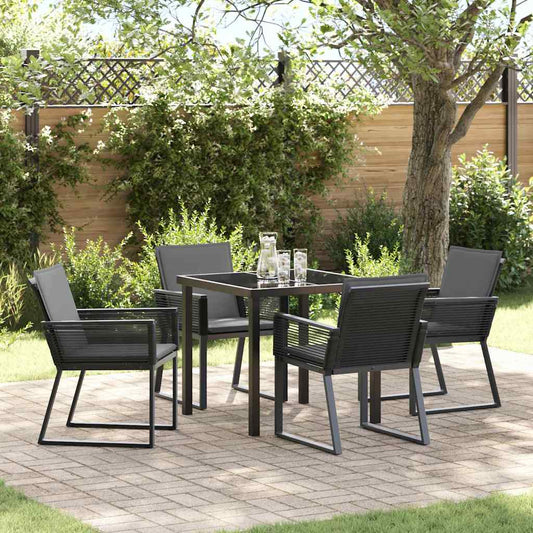 Set da Pranzo per Giardino 5 pcs Nero Poly Rattan - homemem39