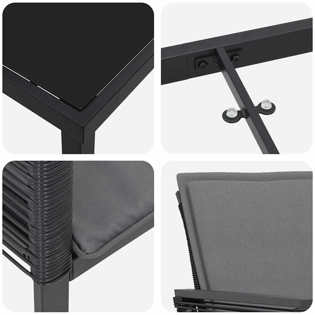 Set da Pranzo per Giardino 5 pcs Nero Poly Rattan - homemem39