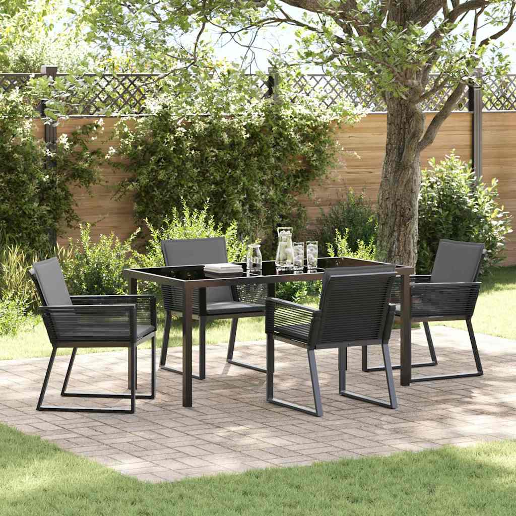 Set da Pranzo per Giardino 5 pcs Nero Poly Rattan - homemem39