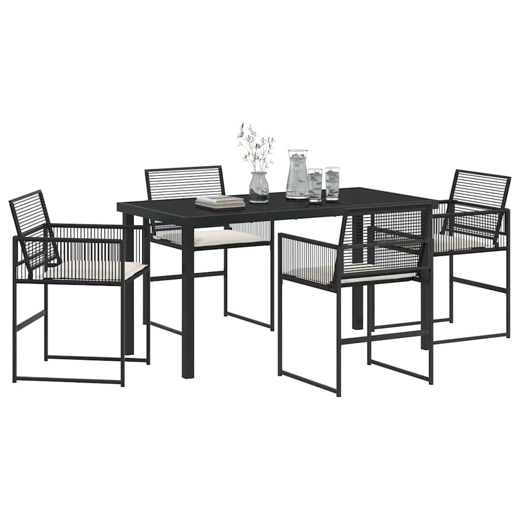 Set da Pranzo per Giardino 5 pcs Nero Poly Rattan - homemem39