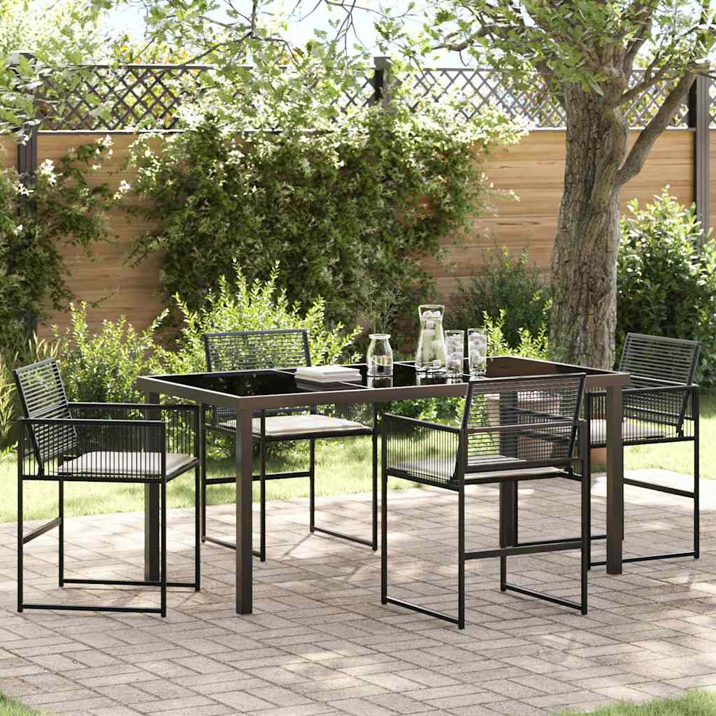 Set da Pranzo per Giardino 5 pcs Nero Poly Rattan - homemem39