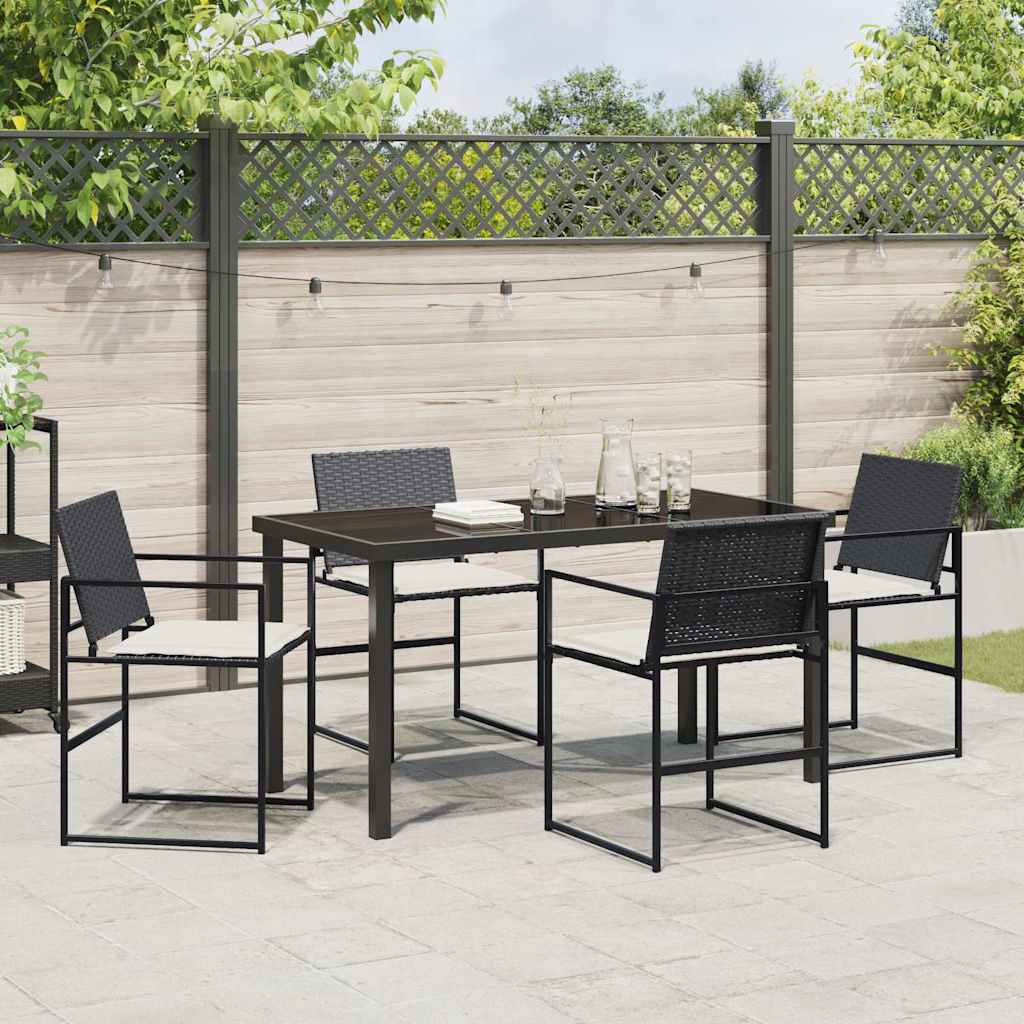 Set da Pranzo per Giardino 5 pcs Nero e Crema polyrattan | homemem39