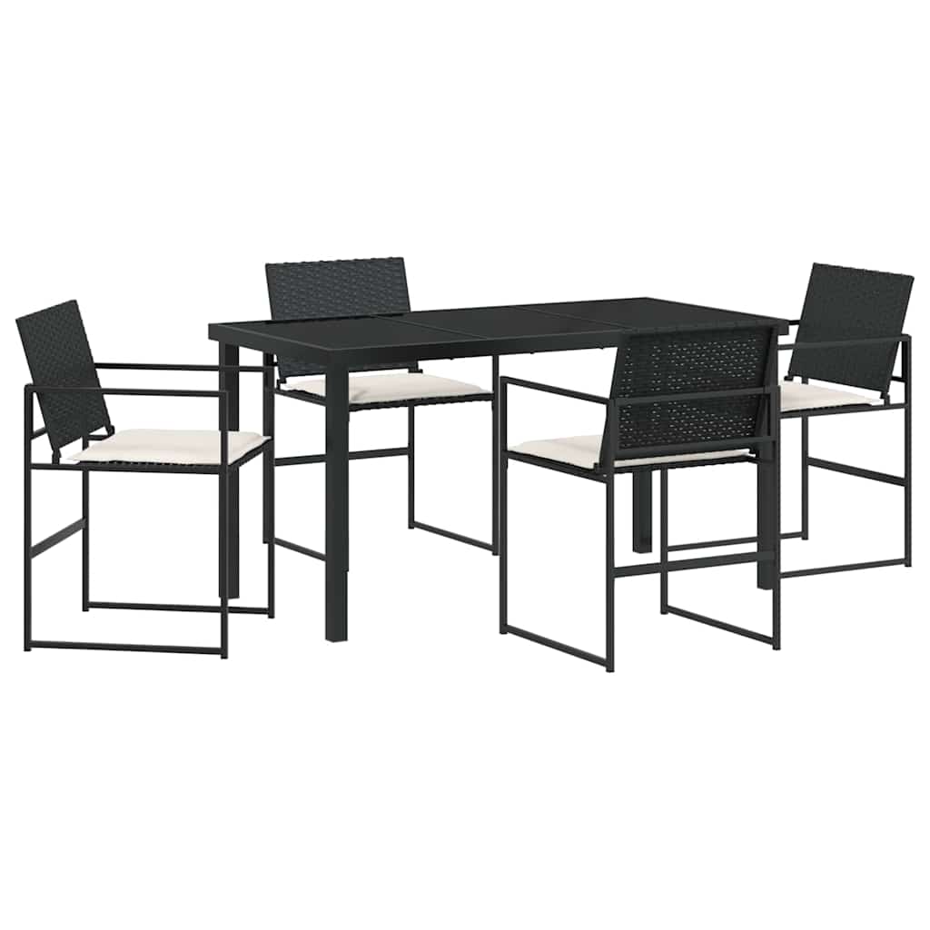 Set da Pranzo per Giardino 5 pcs Nero e Crema polyrattan | homemem39