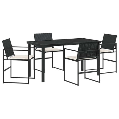 Set da Pranzo per Giardino 5 pcs Nero e Crema polyrattan | homemem39