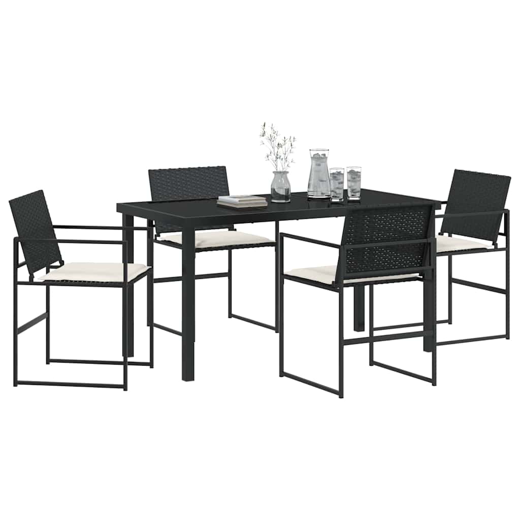 Set da Pranzo per Giardino 5 pcs Nero e Crema polyrattan | homemem39