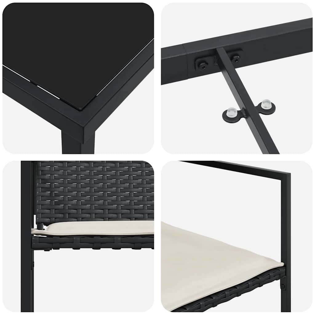 Set da Pranzo per Giardino 5 pcs Nero Poly Rattan - homemem39